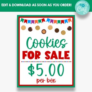 Editable Cookies for Sale Sign | Printable Cookie Sale Sign | Printable Cookie Sale Sign | Cookie Booth Signs