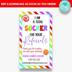 EDITABLE I am a Sucker For Your Referrals Rectangle Gift Tags | Marketing Tags | Real Estate Marketing | Sucker Gift Tag for Marketing
