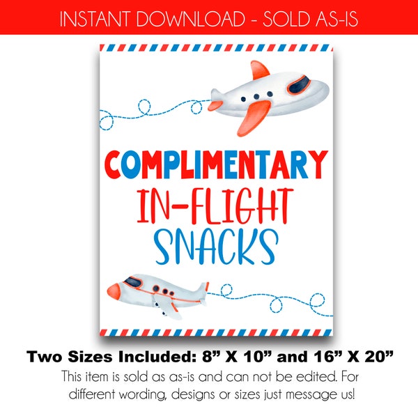 INSTANT DOWNLOAD | Travel Themed Teacher Appreciation Week Snack Sign | Complimentary In-Flight Snacks Party Printable Sign | Teacher Treat