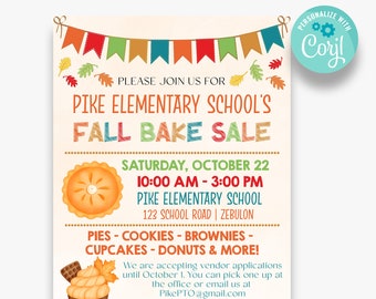 EDITABLE Fall Bake Sale Flyer | PTO Bake Sale Fundraiser Flyer | Printable Fundraising Flyer