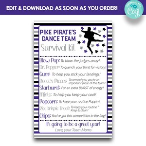 EDITIERBARE Male Dance Team Survival Kit Karten | Dance Team Geschenkanhänger | Tänzer Leckerli Vorlage | Tanz Tags zum Ausdrucken