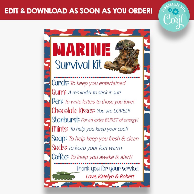 EDITABLE Marine Survival Kit Tag Marine Deployment Gift Idea Etsy
