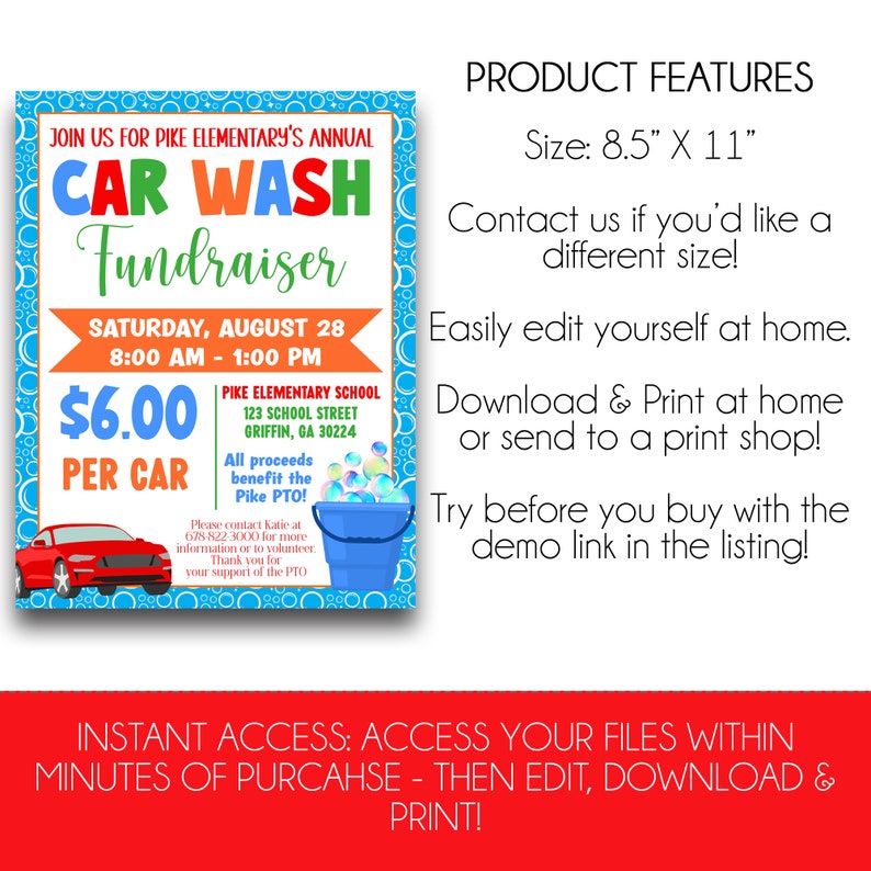EDITABLE Car Wash Fundraiser Flyer Printable Car Wash Etsy