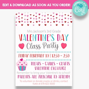 EDITABLE Class Valentine Party Flyer | School Valentine&#39;s Day Party Template | Printable Class Party Flyer | Class Valentine Exchange Flyer