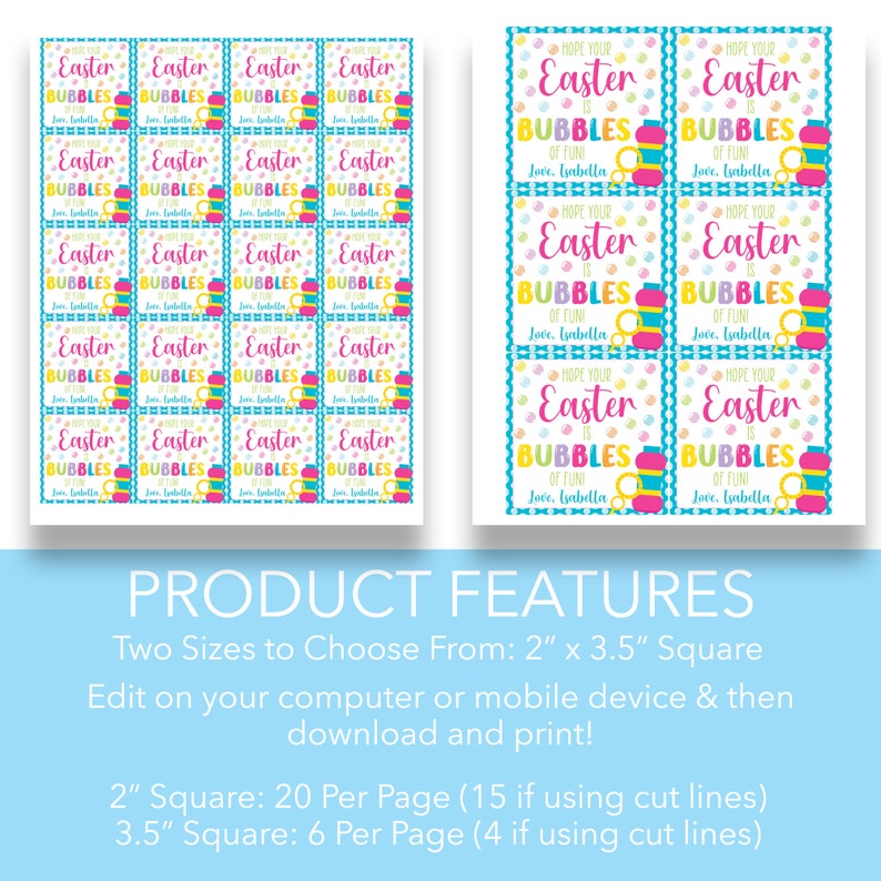 EDITABLE Hope Your Easter is Bubbles of Fun Square Gift Tags ...