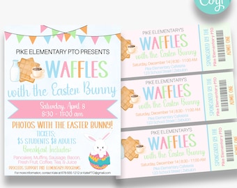 EDITABLE Waffles with the Easter Bunny Flyer | Easter Bunny Flyer with Bonus Tickets | Easter Breakfast Fundraiser