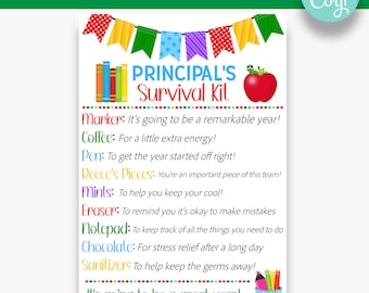 Etiqueta EDITABLE del kit de supervivencia del director / Idea de regalo para el director de regreso a la escuela / Etiquetas de regalo de agradecimiento del director / Etiqueta de regalo imprimible para la escuela