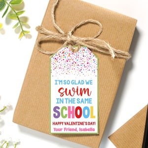 EDITABLE I&#39;m So Glad We Swim in The Same School Valentine&#39;s Day Treat Tags | Goldfish Valentine&#39;s Favor Tags | Printable Class Valentines