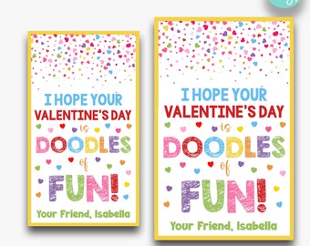 EDITABLE Hope Your Valentine's Day Is Doodles of Fun Treat Tags | Coloring Book Valentine's Day Gift Tag | Printable Class Valentines