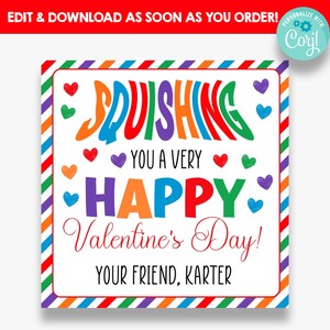 BEWERKBARE Squish Toy Valentine-tags | Een valentijnscadeaulabel voor je | Valentijnsdagbedankkaartjes voor kinderen | Squishies-cadeaukaartje