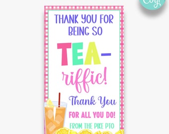 EDITABLE Thank you for Being So Tea-Riffic Rectangle Gift Tags | Iced Tea Gift Tag | Staff or Teacher Appreciation Gift