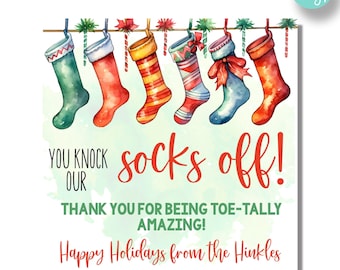 EDITABLE You Knock Our Socks Off Christmas Gift Tags | Toe-Tally Awesome Christmas Treat Tags | Christmas Appreciation Tags | Printable Tag