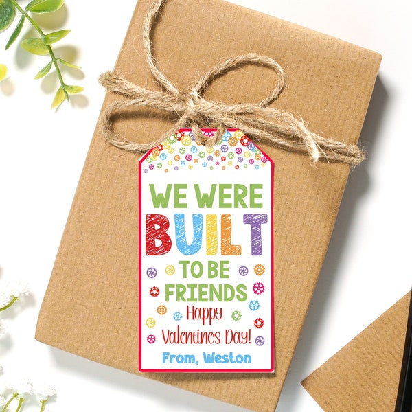 EDITABLE We Were Built To Be Friends Kid's Valentines Day Treat Tags | Building Block Valentines Cards | Printable Class Valentines