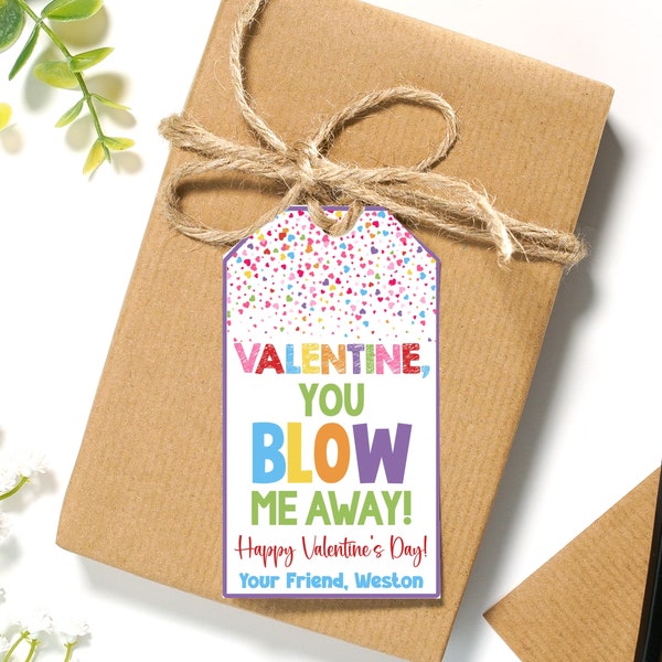 EDITABLE You Blow Me Away Kid's Valentine's Day Treat Tags | Blow Pop Valentine Favor Tags | Printable Class Valentines | Kid's Valentines