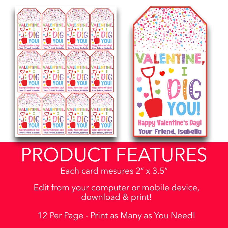 EDITABLE I Dig You Valentine's Day Treat Tags | Beach Shovel Valentine ...