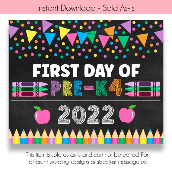 First Day of Pre-k4 Sign Printable Pastel Chalkboard Back to - Etsy