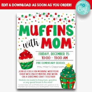 EDITABLE Christmas Themed Muffins with Mom Flyer | Muffins with Mom Invitation | Winter Muffins With Mom | School Christmas Party