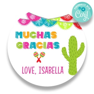 Editable Muchas Gracias Party Favor Label | Fiesta Party Favor Thank You Tags | DIY Round Party Favor Tags | Mexican Fiesta Party | FL170