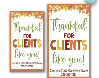 BEWERKBARE Herfst dankbaar voor klanten zoals jij Thanksgiving-cadeaukaartjes | Labels klantwaardering | Cadeaukaartjes herfstbladeren