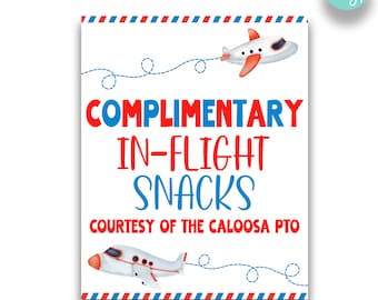EDITABLE Complimentary In-Flight Snacks Sign | Travel Themed Teacher Appreciation Week Treat Printable Sign |Teacher Week Gifts