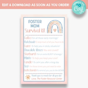 EDITABLE Foster Mom Survival Kit Gift Tag | Foster Parent Survival Kit Favor |  | Gift Idea for Foster Mom | Foster Family Treat Bag Tag