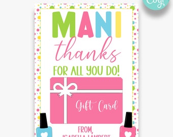 Mani Thanks Printable Tag Easy DIY Gift Idea Teacher Gifts - Etsy Canada