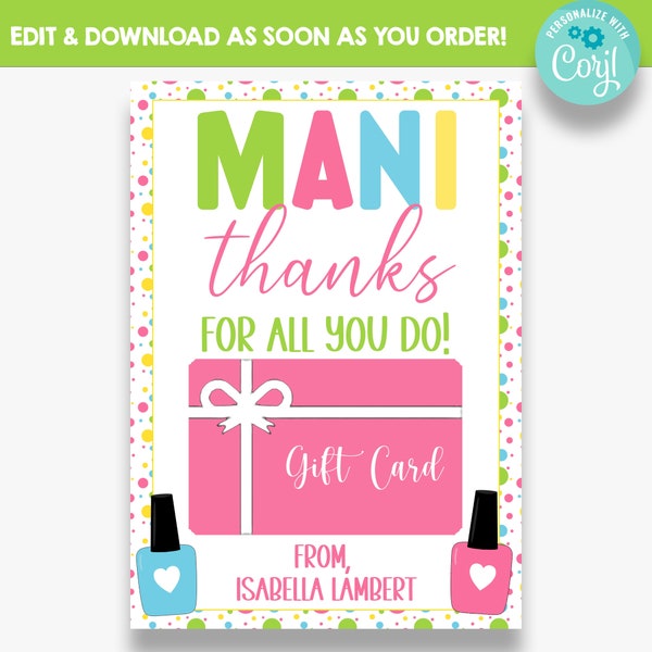 EDITABLE Mani Thanks for All You Do Gift Card Holder | Manicure Gift Card Holder | Teacher/Staff Appreciation Thank You Gift Tag