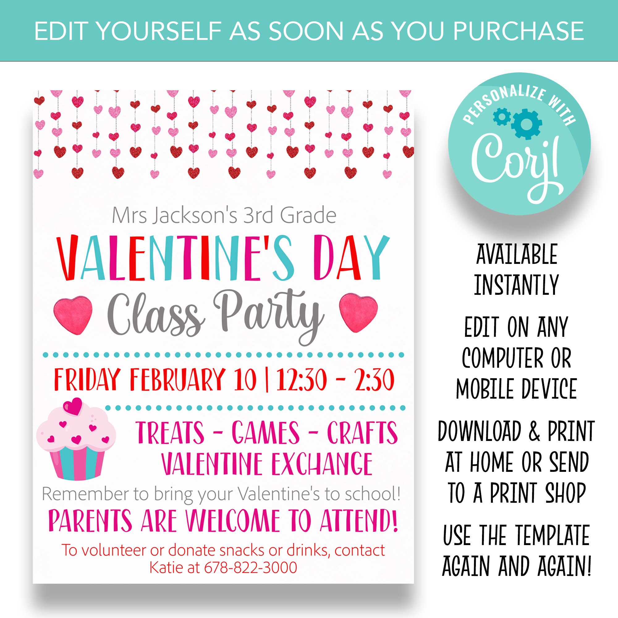 EDITABLE Class Valentine Party Flyer | School Valentine's Day Party ...