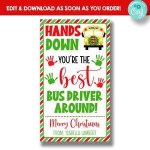 EDITIERBARER Busfahrer Weihnachtsgeschenkanhänger | Hands Down You're The Best Busfahrer Frohe Weihnachten Tags | Bus Fahrer Weihnachtsgeschenk