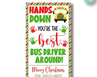 EDITABLE Bus Driver Christmas Gift Tag | Hands Down You're The Best Bus Driver Merry Christmas Tags | Bus Driver Holiday Gift