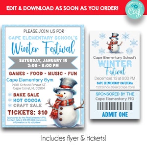 EDITIERBARER Winter Festival Flyer | Schule Winter Festival Spendenaktion Flyer & Schild | Kirche Winterfest Flyer | Winter Festival Karten