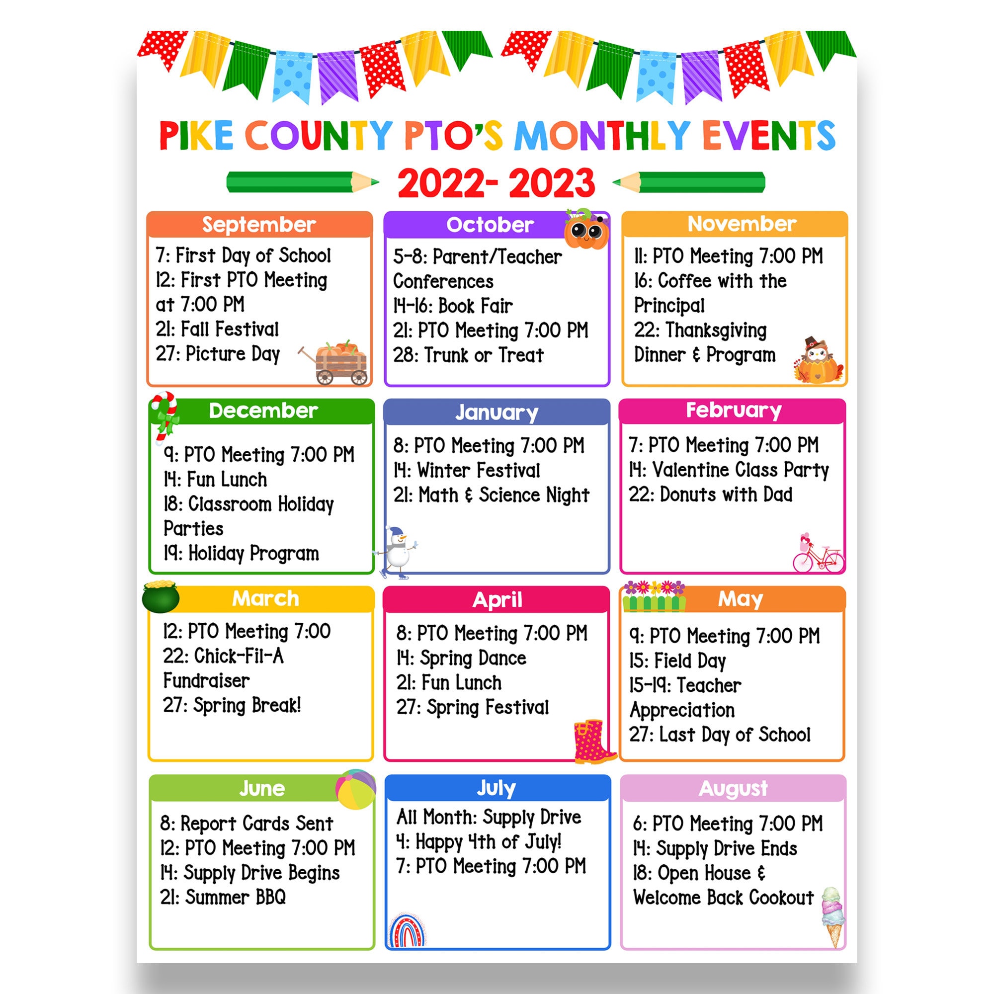 EDITABLE PTO Yearly Calendar of Events PTO Calendar of Etsy