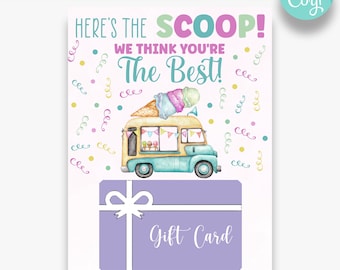 EDITABLE Pink Watercolor Ice Cream Gift Card Holder | Ice Cream Gift Tag | Teacher Appreciation Gift | Ice Cream Appreciation Gift Card