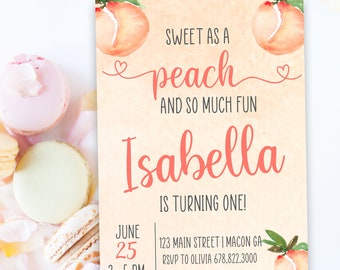 INSTANT DOWNLOAD - Editable/Printable Sweet as a Peach Birthday Invitation | Peach Themed Birthday Party Invitation | INV103