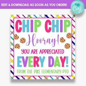 EDITABLE Chip Chip Hooray Appreciation Gift Tags Teacher or Staff