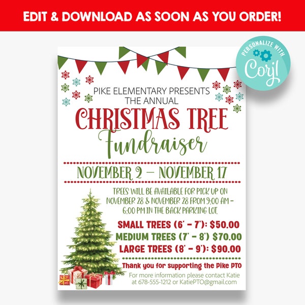 EDITABLE Christmas Tree Fundraiser Flyer | Christmas Tree Sale Flyer | Christmas Tree Flyer with Bonus Order Form & Reminder Flyers