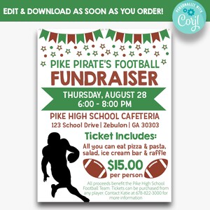 EDITABLE Football Fundraisier Flyer | Football Fundraising Dinner Flyer | Football Fundraiser Flyer with Tickets | Football Dinner Tickets