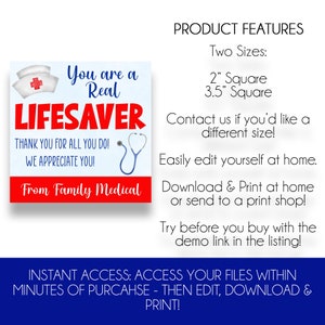 EDITABLE You Are a Real Lifesaver Nurse Appreciation Gift Tags | Nurse ...