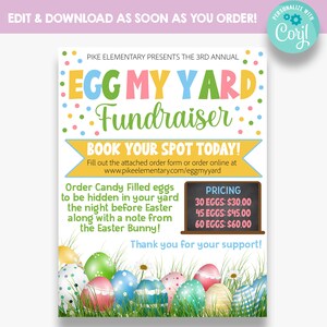 BEWERKBARE Egg My Yard Fundraiser Flyer met bonusbestelformulier | Paasei-inzamelingsactie | PTO lente-inzamelingsactie | Inzamelingsactie voor paaseieren zoeken