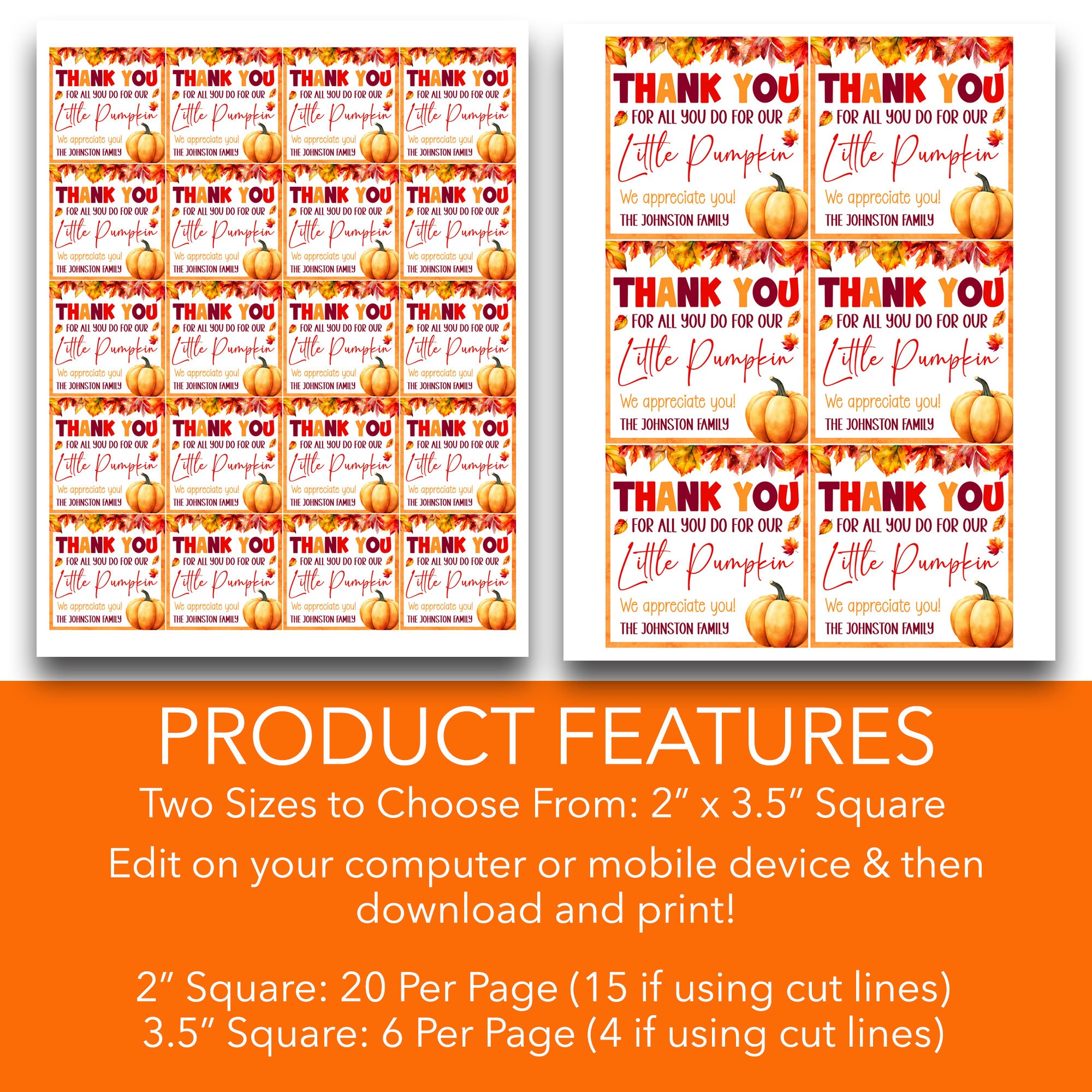 EDITABLE Thank You for All You Do for Our Little Pumpkin Gift Tags ...