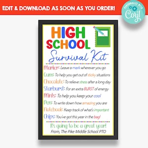 EDITABLE Hign School Survival Kit Gift Tags | Back To School Student Treat Tags | Printable Survival Kit Tags for Students