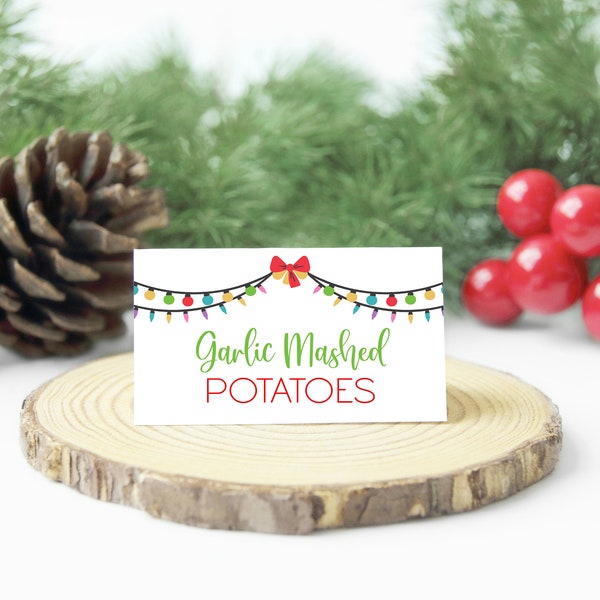 EDITABLE Christmas Party Food Table Tents | Christmas Place Cards | Christmas Name Card Template | Printable Christmas Table Tent Cards