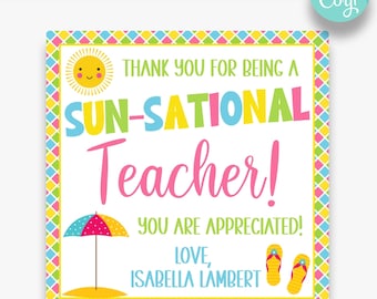 EDITABLE Thank You for Being a Sun-Sational Teacher Square Gift Tag | Teacher Appreciation Gift Tag | Summer Themed Gift Tag