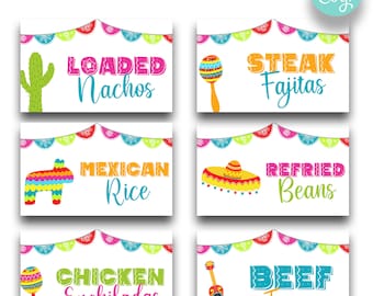 EDITABLE Mexican Dinner Food Signs | Mexican Fiesta Food Label Tents | Mexican Dinner Place Cards | Printable Mexican Food Labels