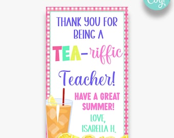 EDITABLE Thank you for Being A Tea-Riffic Teacher Rectangle Gift Tags | Iced Tea Gift Tag | Printable Teacher Appreciation Gift Tag