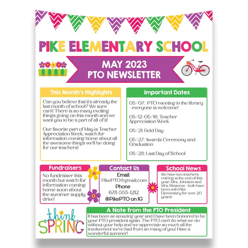 EDITABLE PTO School Newsletter | May PTA Newsletter Template ...