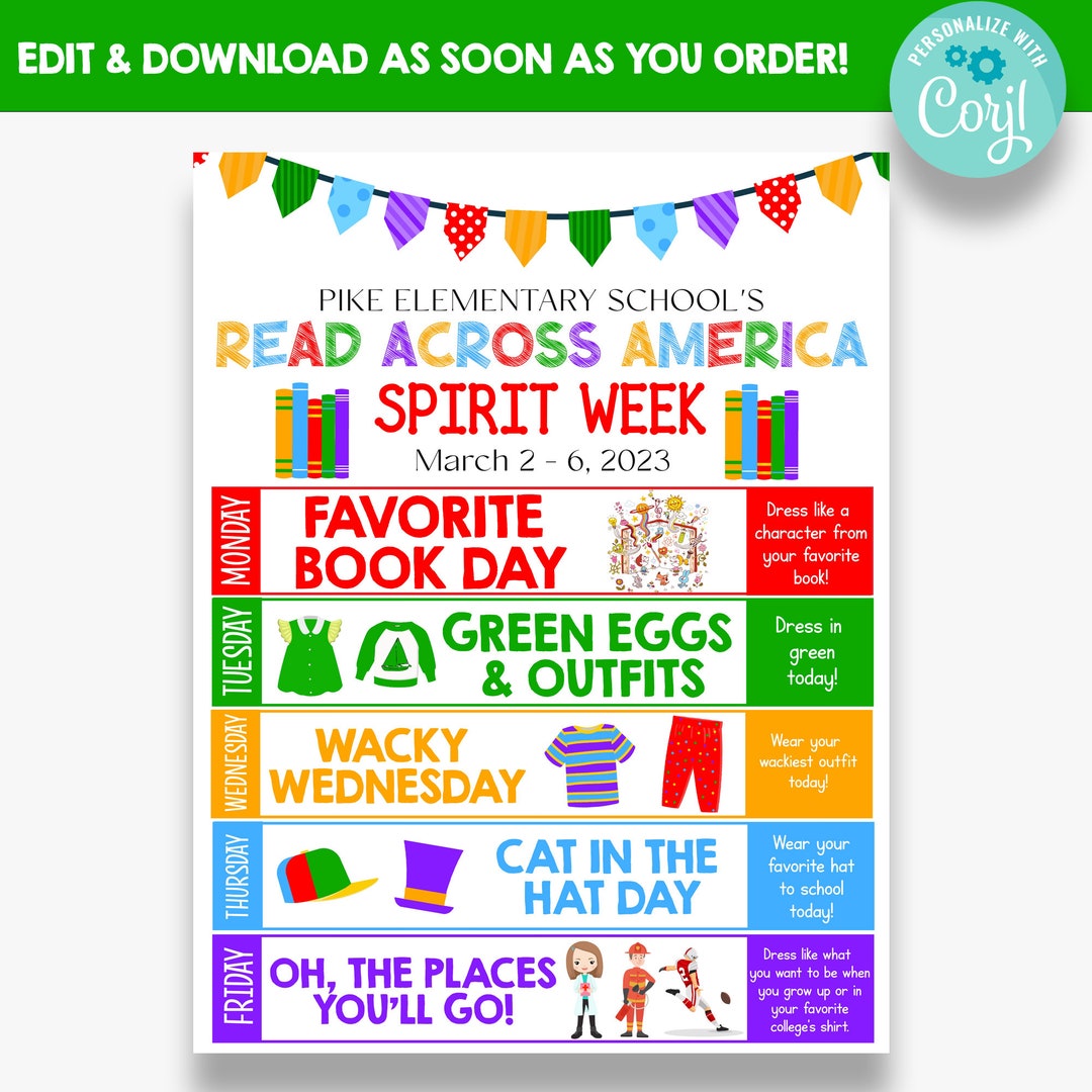 EDITABLE Read Across America Week Flyer Printable Reading Spirit Week