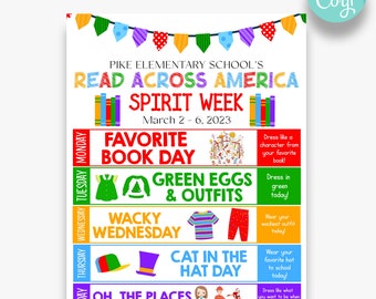 EDITABLE Read Across America Week Flyer | Printable Reading Spirit Week Schedule | PTO School Spirit Flyer