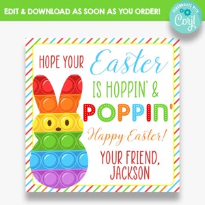EDITABLE Bold Hope Your Easter is Hoppin&#39; & Poppin&#39; Kids Gift Tags | Easter Favor Tags | Pop Fidget Easter Gift Tag | Pop Toy Favor Tag