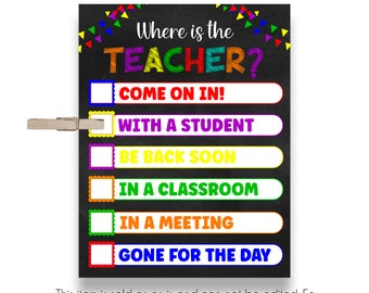 INSTANT DOWNLOAD Where's the Teacher Door Sign | Bright Primary Chalk Where's the Teacher Classroom Sign | Printable Class Door Sign | NL113